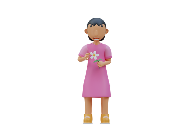 Little kid holding flower  3D Illustration