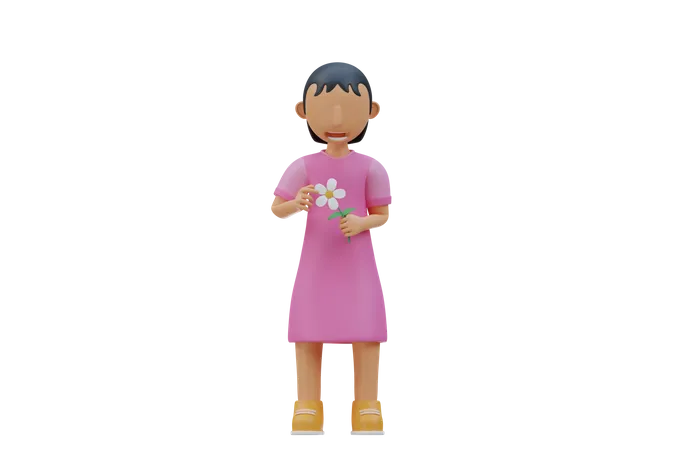 Little kid holding flower  3D Illustration