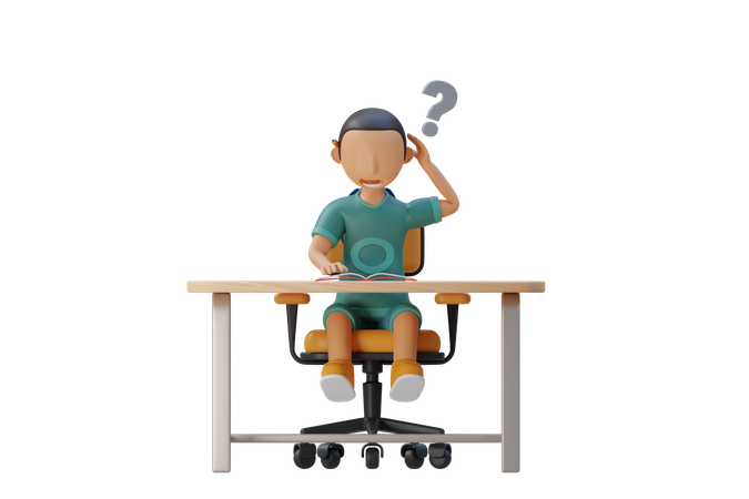 Little kid reading book and feel confused  3D Illustration