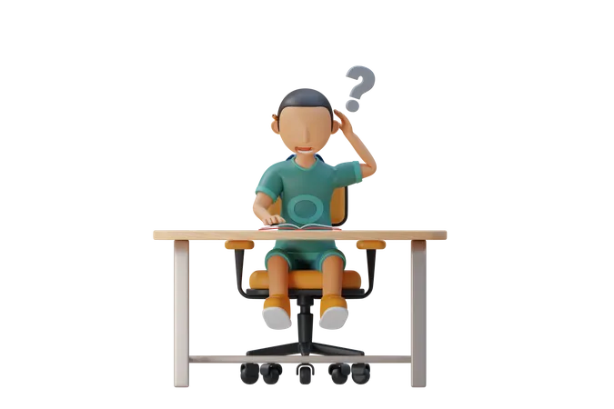 Little kid reading book and feel confused  3D Illustration