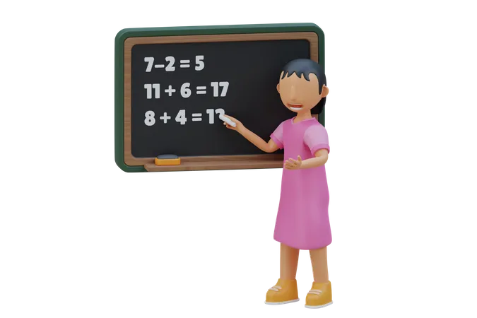 Little kid solving math problem on blackboard  3D Illustration