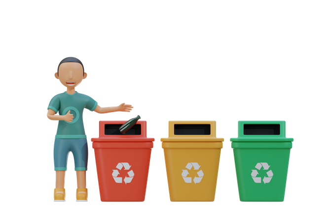 Little kid throw glass waste to recycle bin  3D Icon