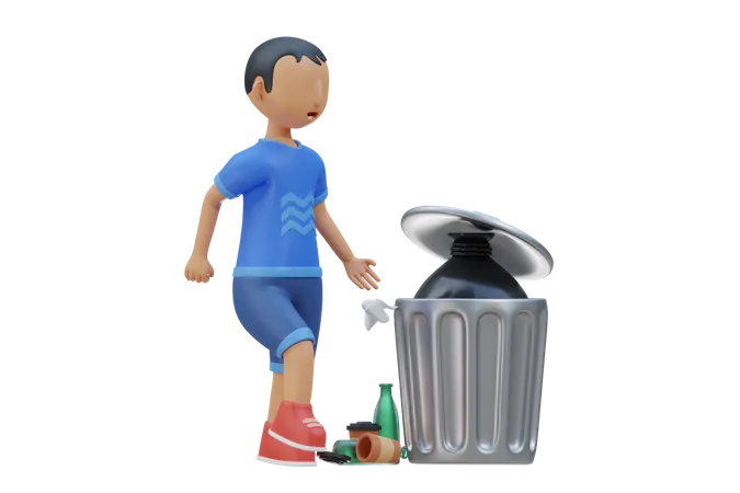 Little kid with bad behavior do littering  3D Illustration