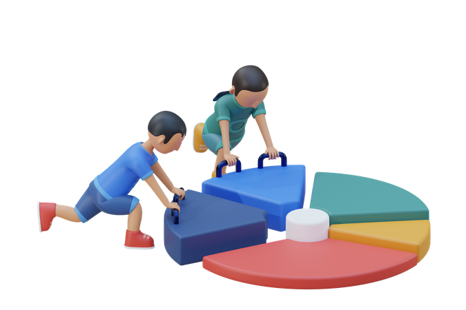 Little kids playing with pie chart toy  3D Illustration