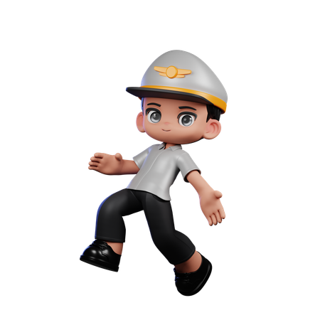 Little Pilot Doing Happy Jumping  3D Illustration