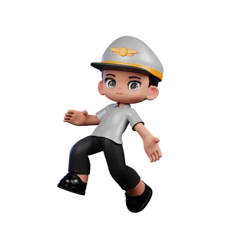 Little Pilot Doing Happy Jumping  3D Illustration