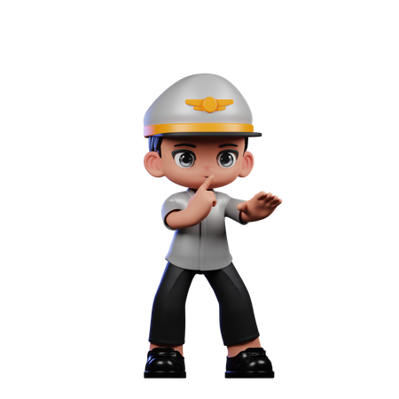 Little Pilot Giving Shhttt Pose  3D Illustration