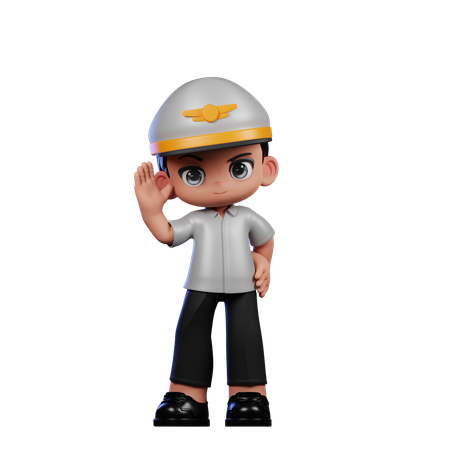 Little Pilot Greeting Pose  3D Illustration