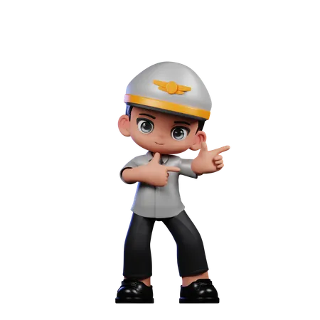 Little Pilot Pointing Left  3D Illustration