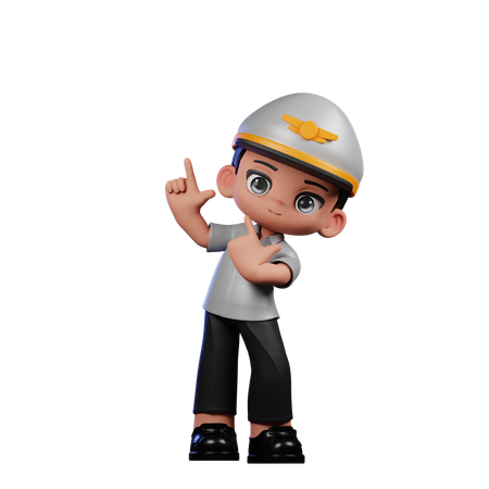 Little Pilot Pointing Up  3D Illustration