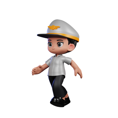 Little Pilot Running  3D Illustration