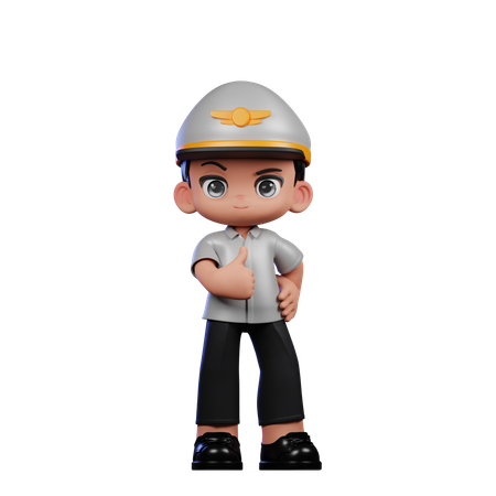 Little Pilot Showing Thumbs Up  3D Illustration