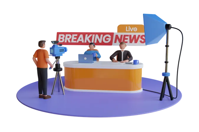 3 D Live Breaking News Breaking News On Tv Broadcasting Journalist News Anchor On TV Breaking News Background 3D Illustration