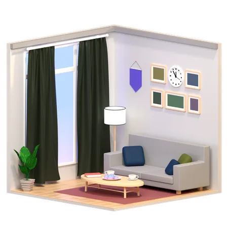 3 D Rendering Of The Isometric Living Room Design Object On A Transparent Background 3D Icon