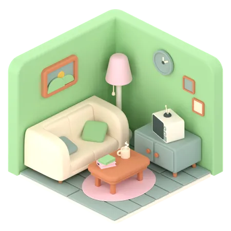 3 D Illustration Isometric Low Poly Living Room Design 3D Illustration