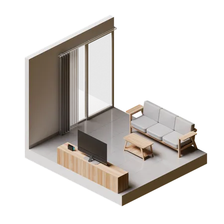 Living Room Interior Isometric 3 D Render Illustration 3D Icon