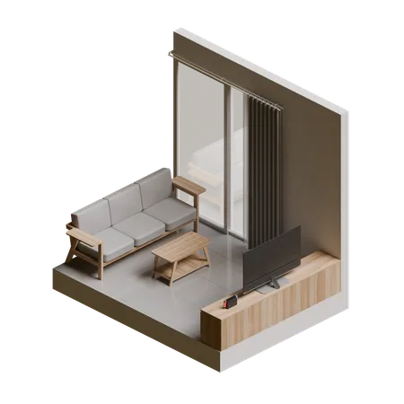 Living Room Isometric 3 D Render Illustration 3D Icon
