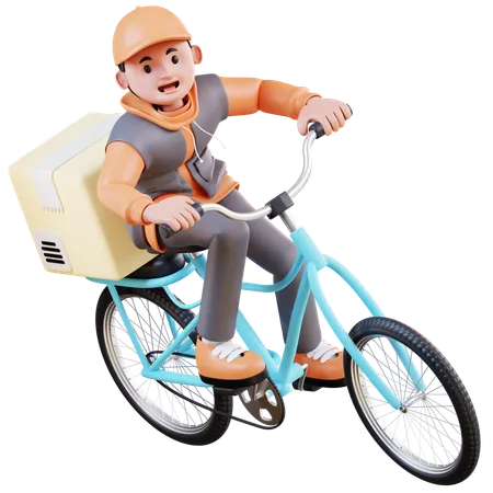 Livraison de colis par courrier utilisant des vélos très rapidement  3D Illustration