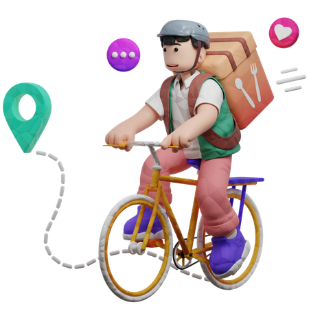 Livrer de la nourriture à vélo  3D Illustration