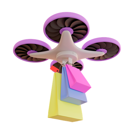 Livraison de sacs de courses par drone  3D Illustration