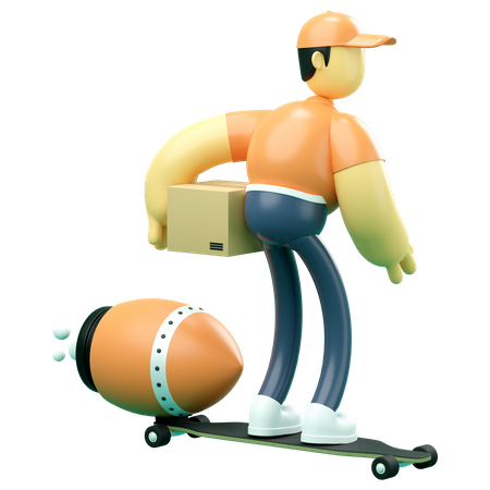 Livraison express via skateboard  3D Illustration