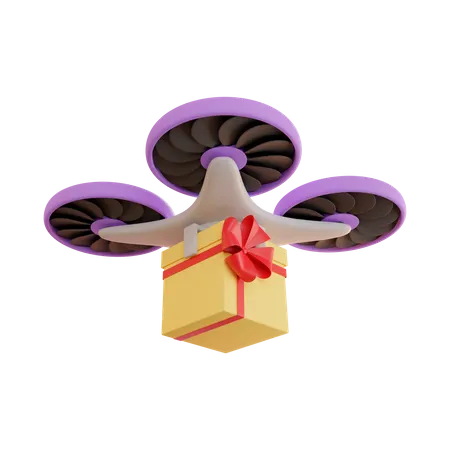 Livraison par drone de cadeau en boite jaune  3D Illustration