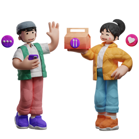 Livraison et ramassage de colis alimentaires  3D Illustration