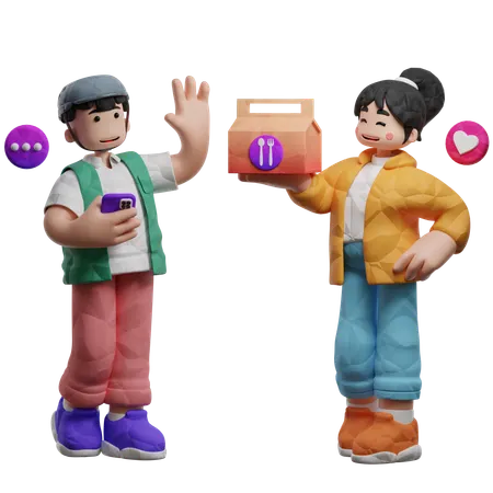 Livraison et ramassage de colis alimentaires  3D Illustration