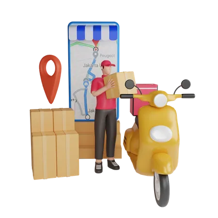 Livraison rapide en scooter  3D Illustration