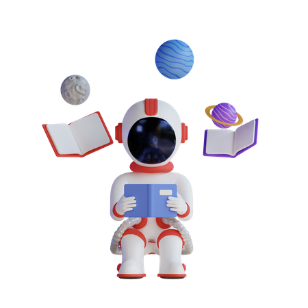 Livre de lecture d'astronaute  3D Illustration