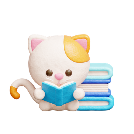 Livre de lecture de chat mignon  3D Icon