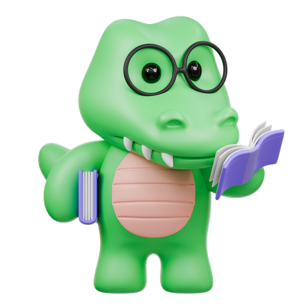 Livre de lecture sur un crocodile mignon  3D Illustration