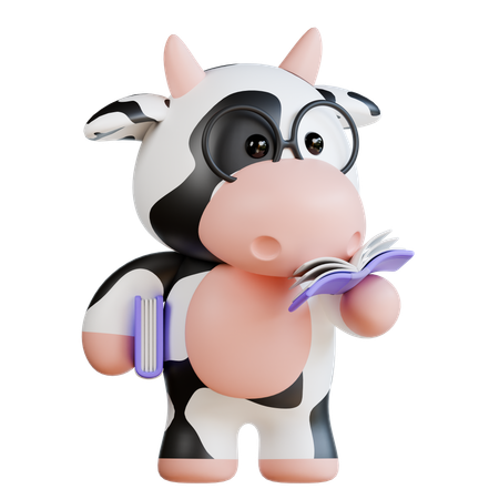 Livre de lecture sur une jolie vache  3D Illustration