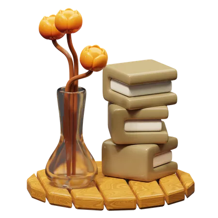 Livre et fleur en pot  3D Icon