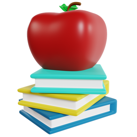 Livres et pomme  3D Icon