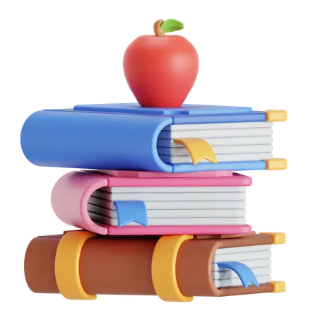 Livres et pomme  3D Icon