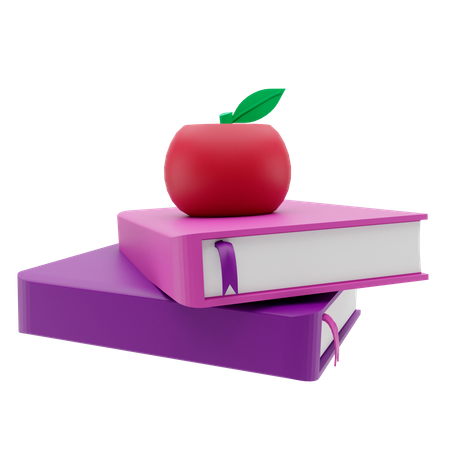 Livres et pomme  3D Illustration