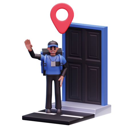 Livreur agitant la main en se tenant debout sur le lieu de livraison  3D Icon
