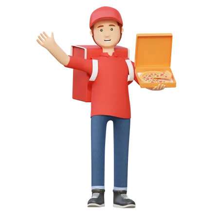 Livreur avec boîte à pizza  3D Illustration