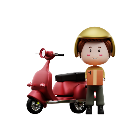 Livreur avec scooter  3D Illustration