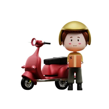 Livreur avec scooter  3D Illustration