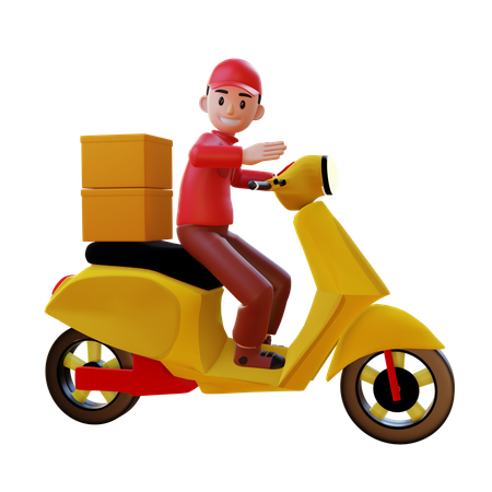 Livreur conduisant une Vespa en allant livrer  3D Illustration