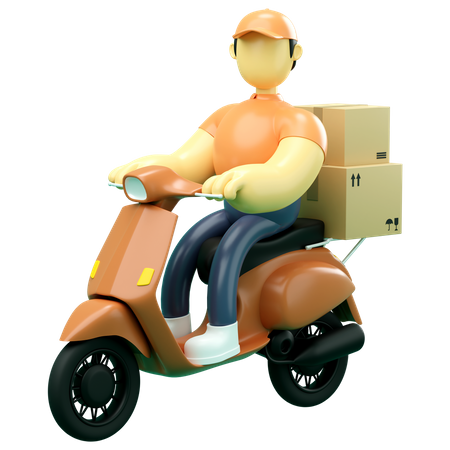 Livreur donnant la livraison de scooter  3D Illustration