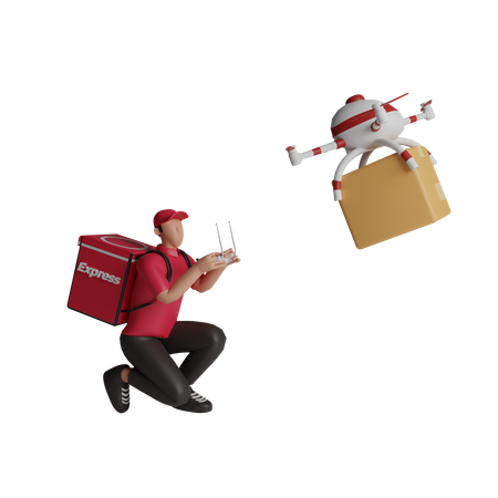 Livreur effectuant une livraison par drone  3D Illustration
