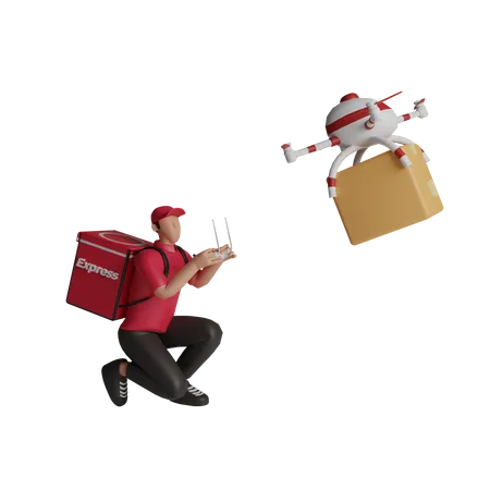 Livreur effectuant une livraison par drone  3D Illustration