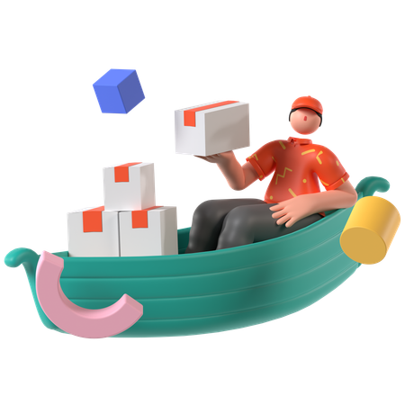 Livreur effectuant le transport de bateaux  3D Illustration