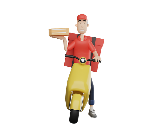 Livreur faisant la livraison de nourriture sur scooter  3D Illustration