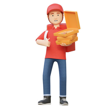Livreur faisant la livraison de pizza  3D Illustration