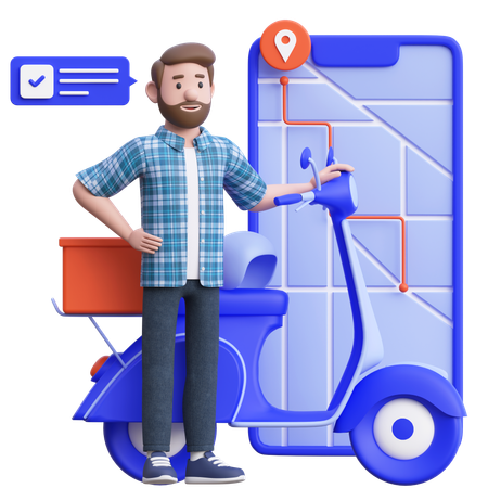 Livreur effectuant une livraison en scooter  3D Illustration
