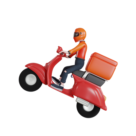 Livreur livrant la commande du scooter  3D Illustration